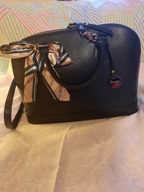 FiORE Black Dome Satchel with Scarf Accent